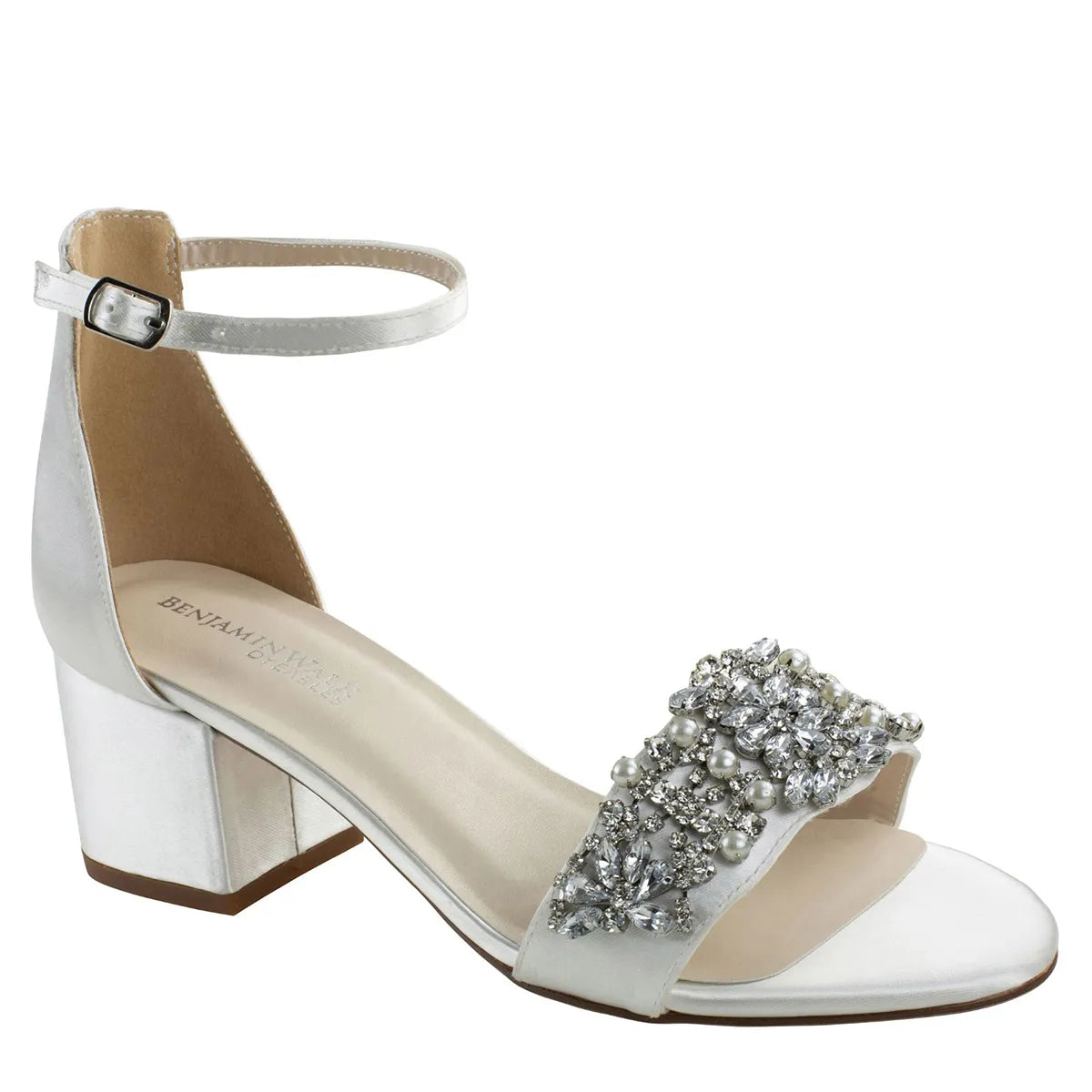 Devon White Block Heel Dyeable Bridal Sandals Benjamin Walk - Main Image