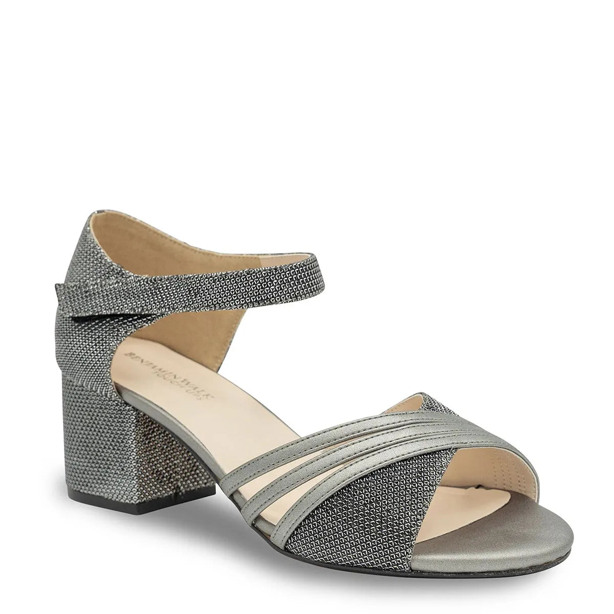 Foster Pewter | Low Block Heel Sandals | Benjamin Walk