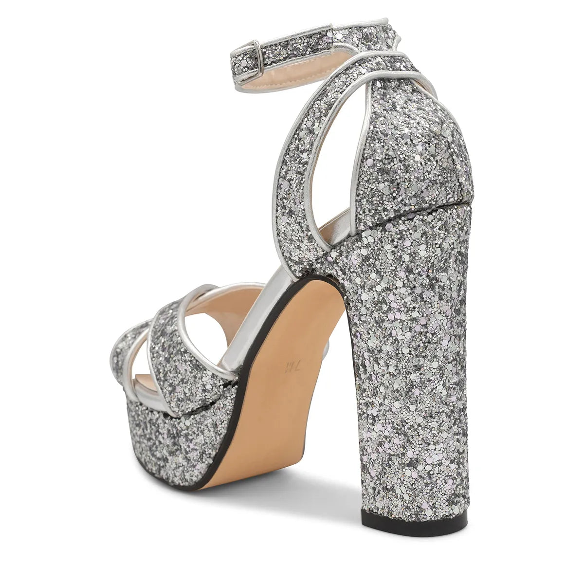 Jemma Silver | High Block Heel Platform Sandals | Benjamin Walk