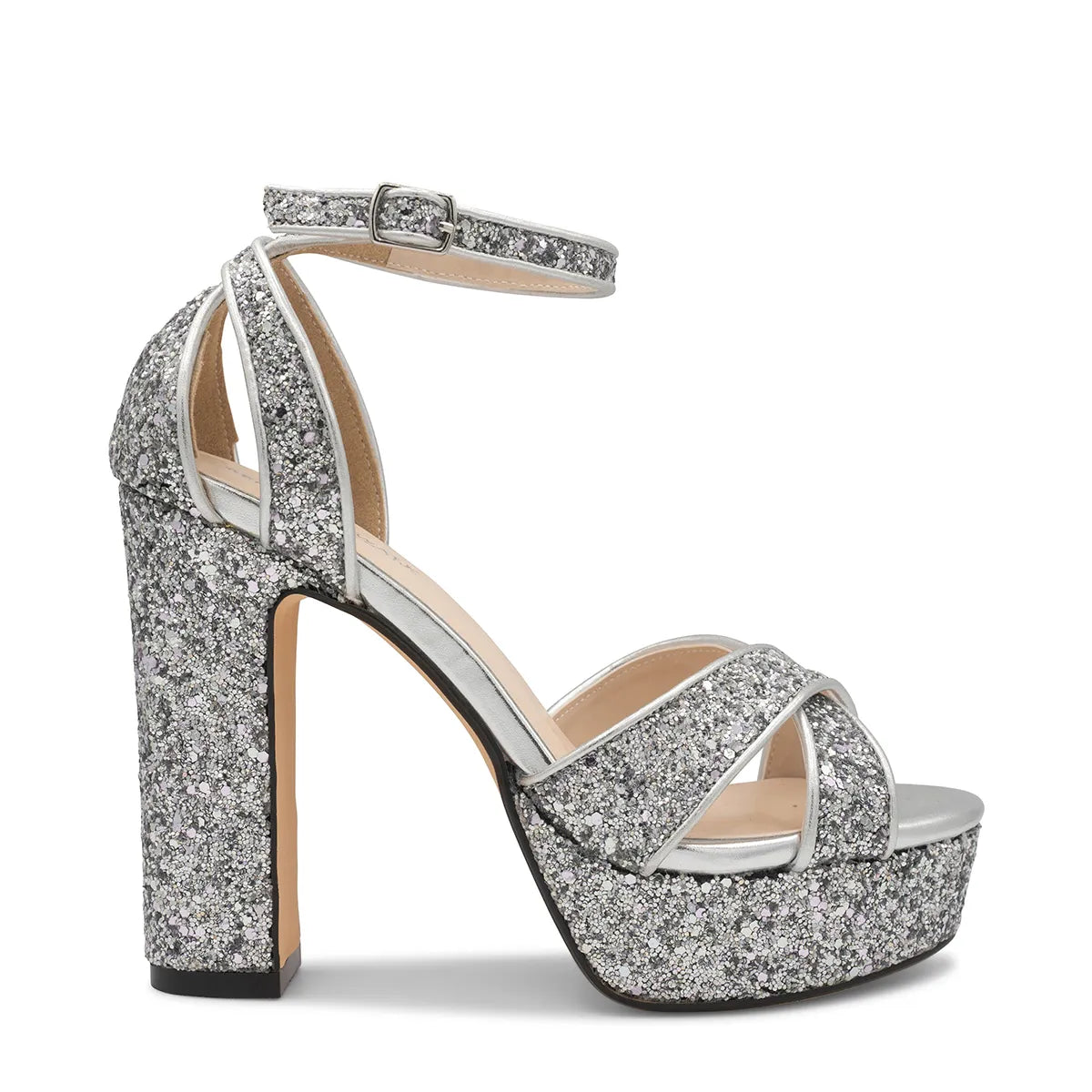 Jemma Silver | High Block Heel Platform Sandals | Benjamin Walk