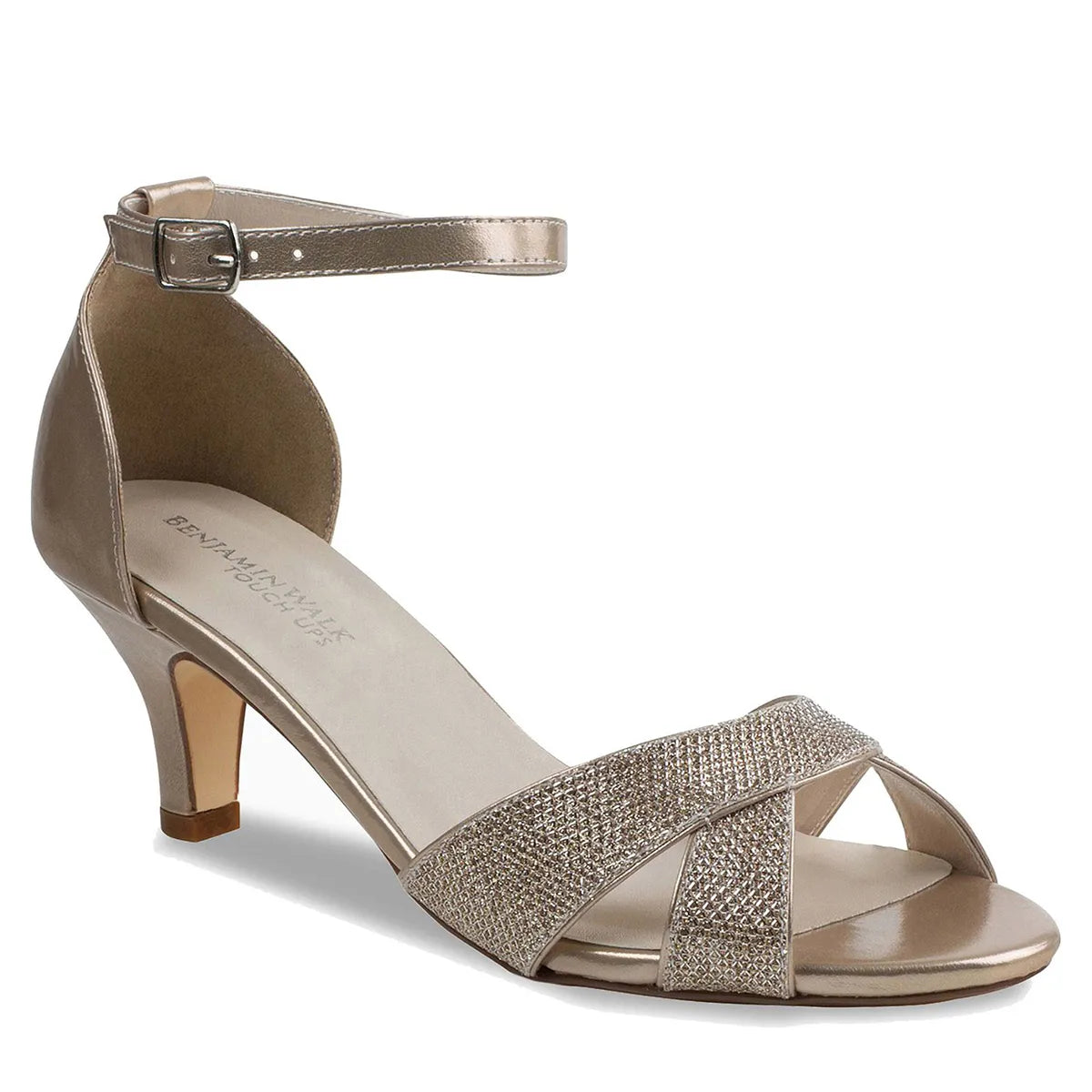 Clementine Champagne | Low Kitten Heel Sandals | Benjamin Walk