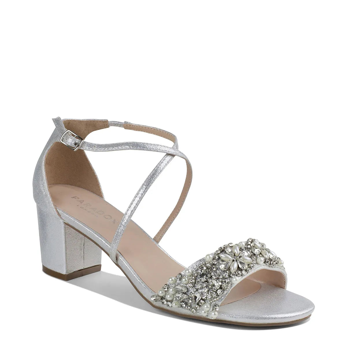 Evangeline Silver | Low Block Heel Sandals | Benjamin Walk