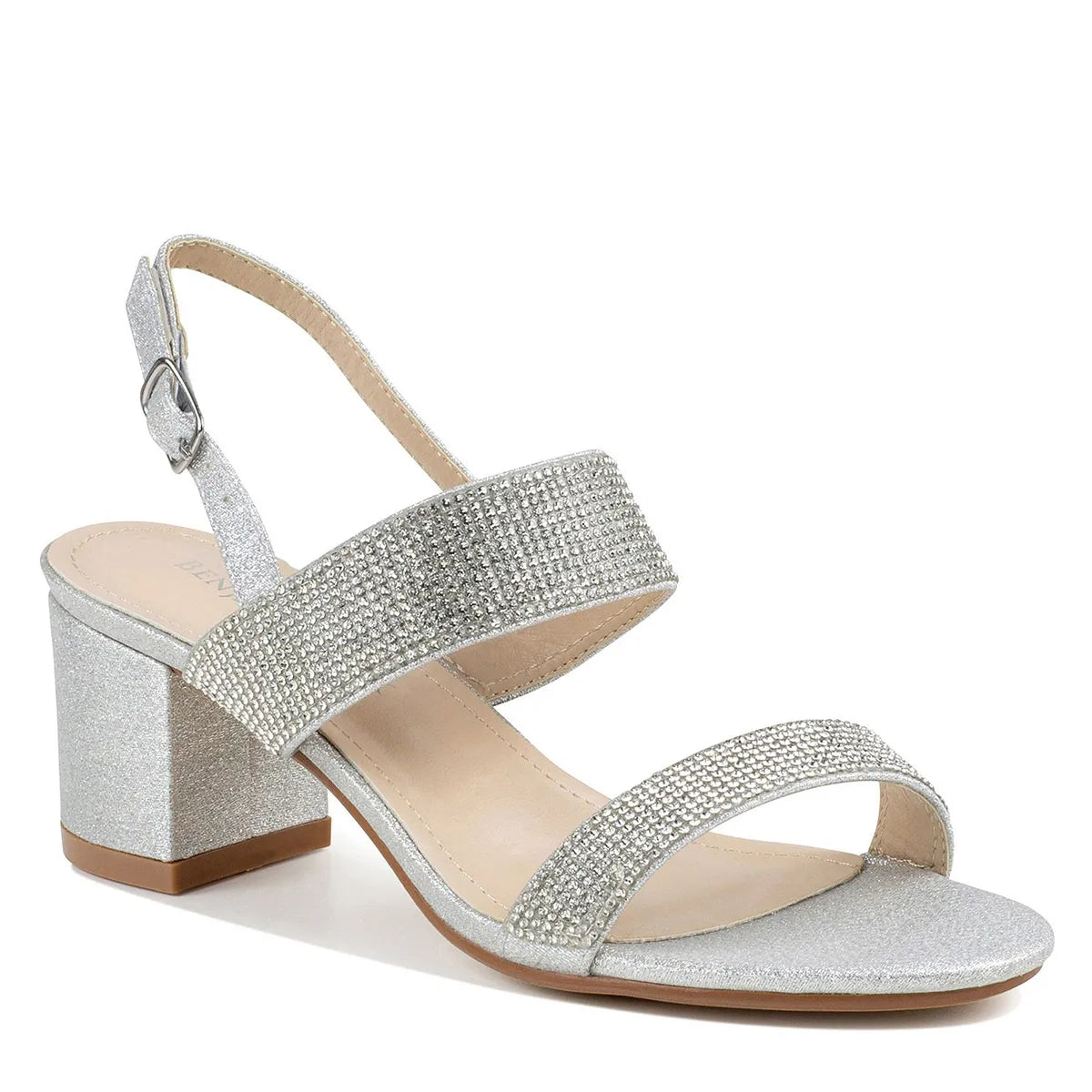dyeables Ares Rhinestone Covered Silver Glitter Block Heel Sandals