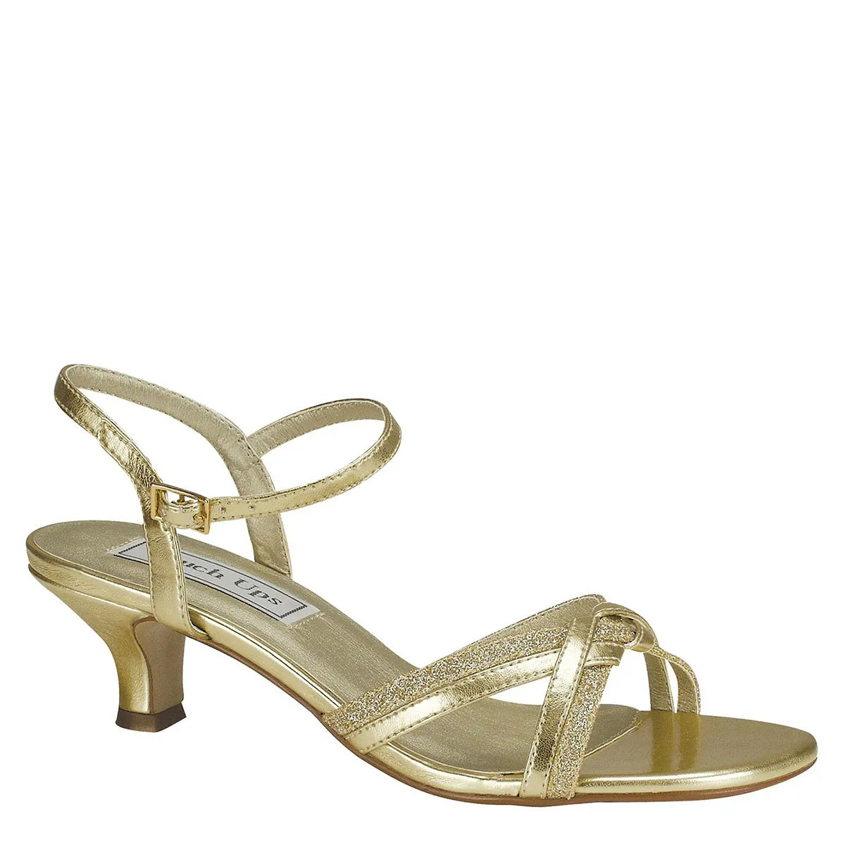 dyeables Melanie Gold Glitter Low Kitten Heel Sandals Shoes Deals