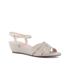 Jackie Champagne Glitter Open Toe Womens Evening / Prom Sandals - Shoes by Paradox London