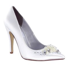 Lennon White Satin Closed Toe Womens Bridal Pumps - Shoes from Dyeables by Benjamin Walk