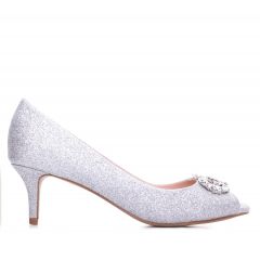 Prunella Silver Shimmer Peeptoe Womens Prom Pumps - Shoes by Paradox London